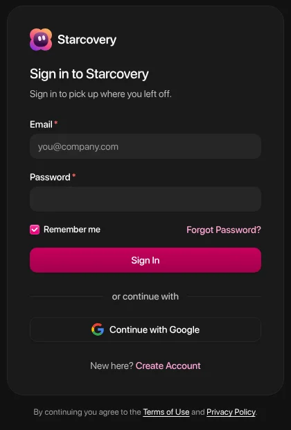 The Sign in to Starcovery screen that ChatGPT opens